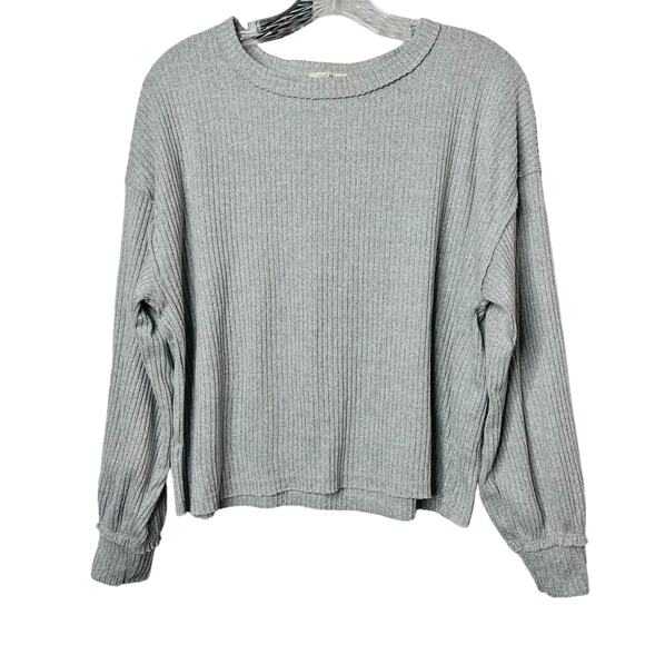 Como Blu Ribbed Long Sleeve Top Grey L - Picture 1 of 7
